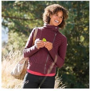 EUC - Athleta Mission Moto Sweater Jacket - size XS in Cherrywood Heather